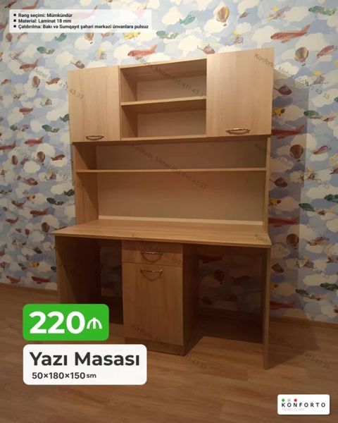Düz masa, Stulsuz, Polkalı, Siyirməli, Mat laminat
