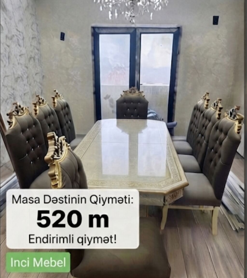 Qonaq otağı üçün, Yeni, Açılmayan, Dördbucaq masa, 6 stul