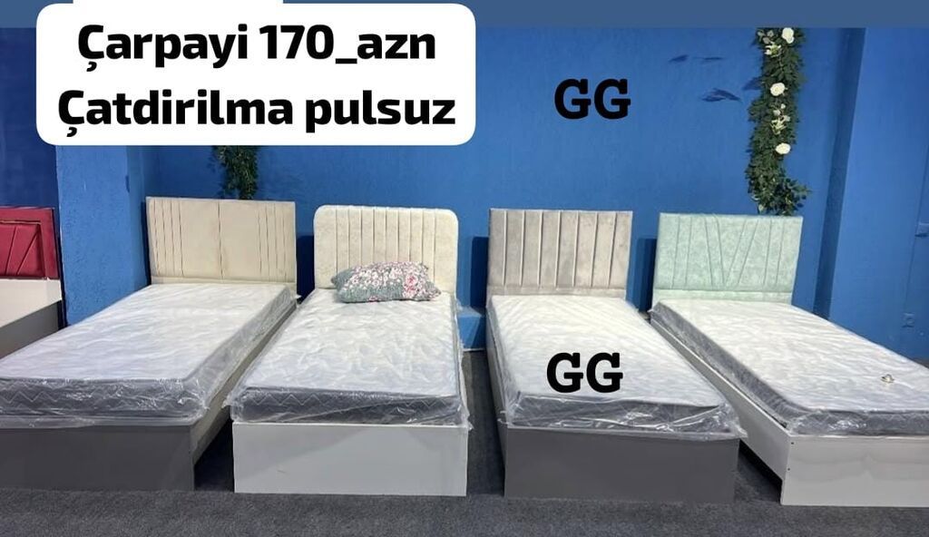 Tək çarpayı 90×200 sm — müxtəlif rənglər, matrasla birlikdə, pulsuz çatdırılma — Yataqlar, Bakı