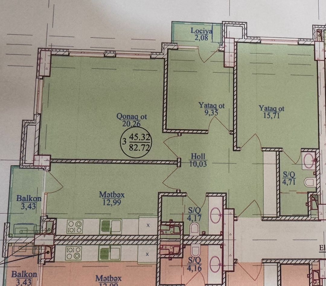 3-otaqlı yeni tikili, Yasamal r., 82 m² — Daşınmaz əmlak, Bakı (3)