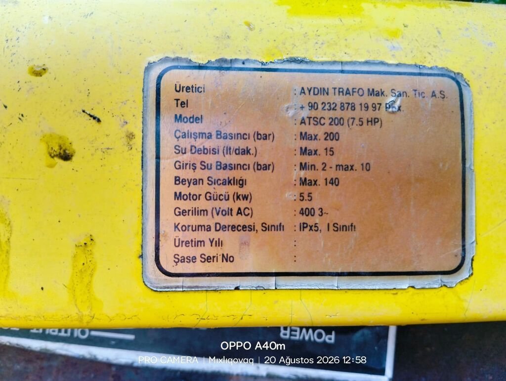 Aydın Trafo ATSC 200 yüksək təzyiqli yuma aparatı və köpük/göbələk — Mallar, Qəbələ (4)