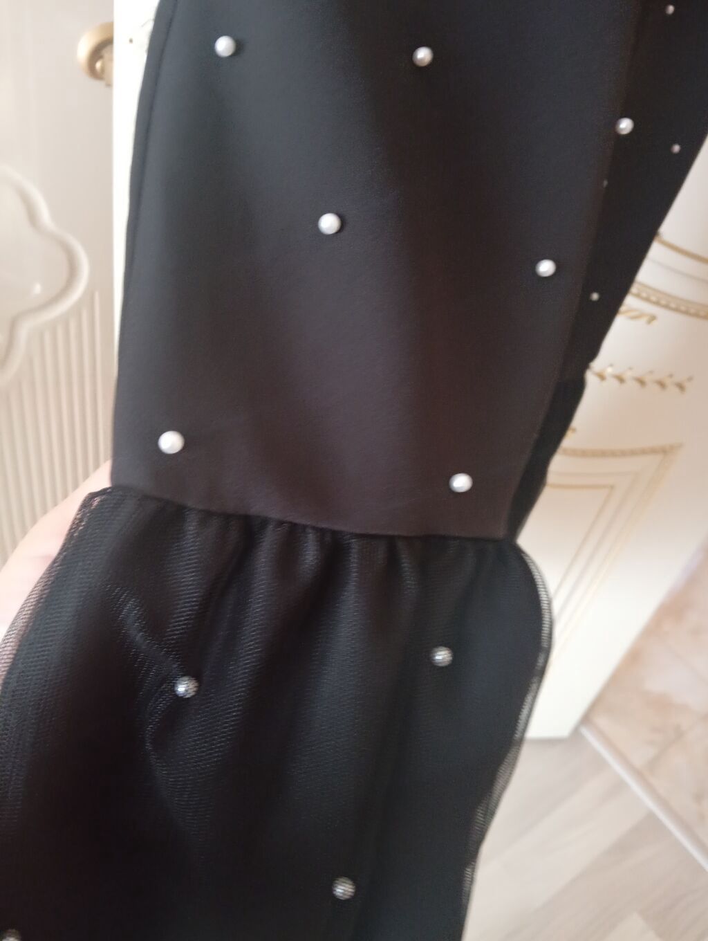 Qara rəngli, incə mirvari aplikasiyalı şıq don. - Model: A-kəsim — Şəxsi əşyalar, Xırdalan (3)