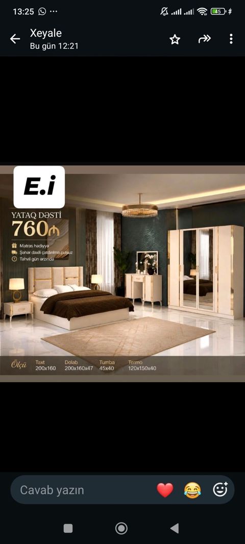 Yataq dəsti – E.i Tərkibi: - Taxt: 200x160 - Dolab: 200x160x47 — ucuz.mebel — Комплекты мебели для спальни