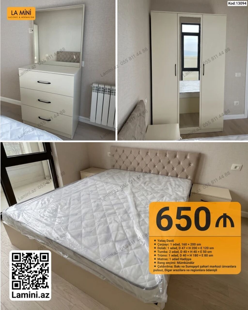 Yataq dəsti – “La Mini” (kod: 13094) Dəst tərkibi və ölçülər: - — Mebel, Bakı