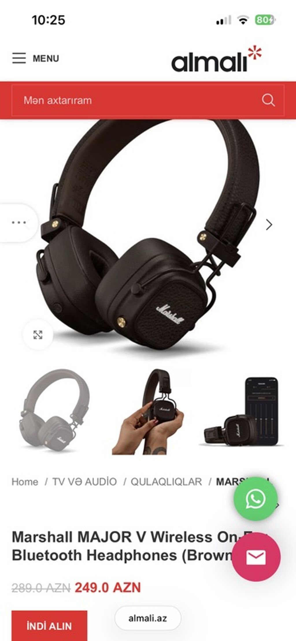 İşlənmiş Simsiz (Bluetooth) Qulaqcıqlar, Marshall, rəng - Qəhvəyi — Qulaqcıqlar, Bakı (2)