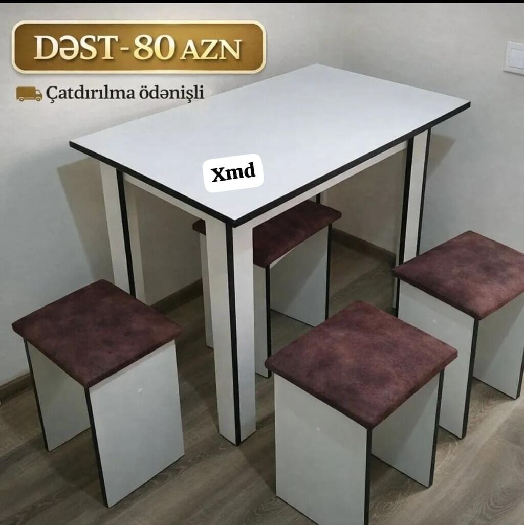 Mətbəx üçün kompakt masa və 4 taburet dəsti - Dəst: 1 ədəd düzbucaqlı — Mebel, Xırdalan (2)