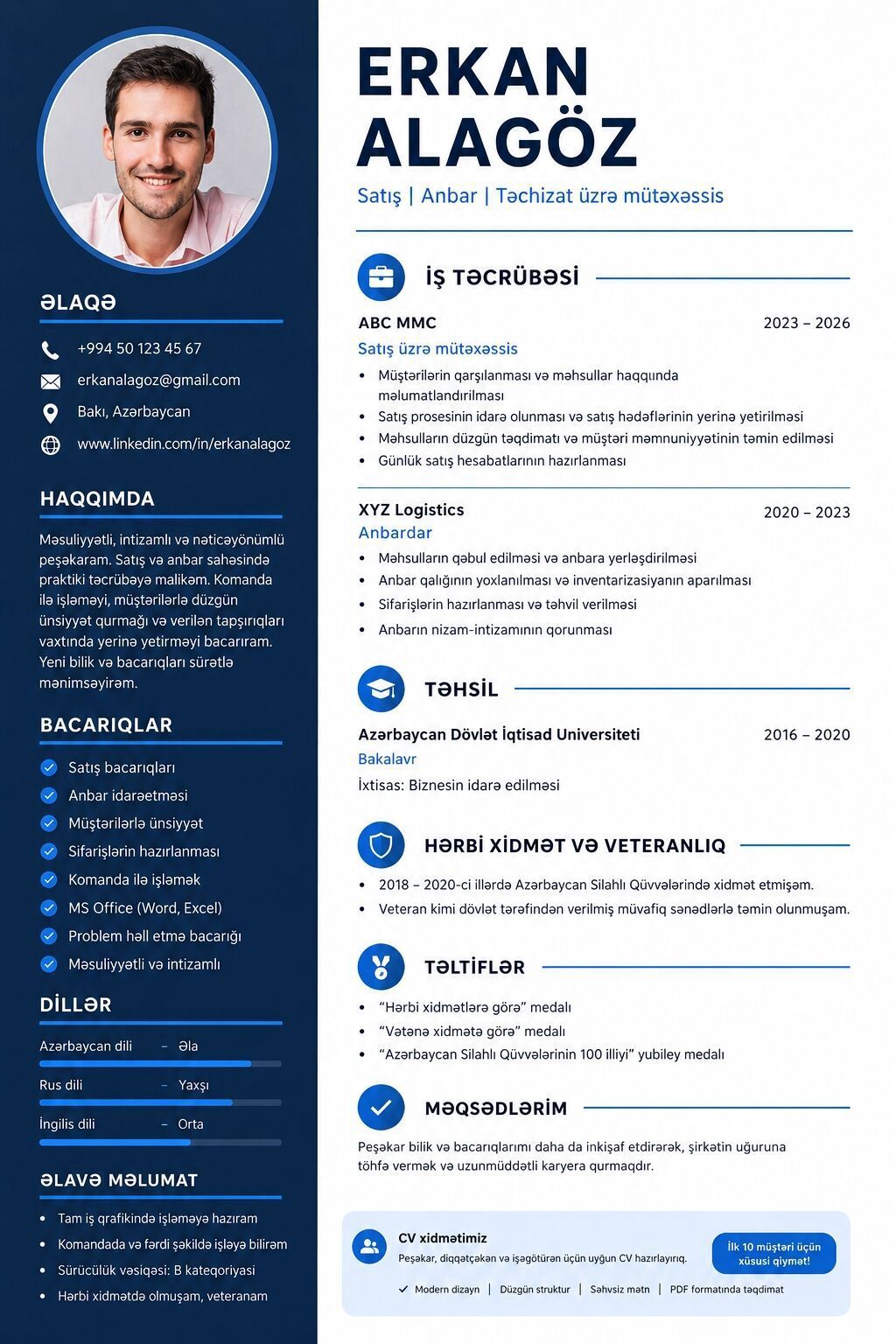 Peşəkar CV dizayn xidməti – müasir, oxunaqlı və ATS‑uyğun resume — İş, Bakı
