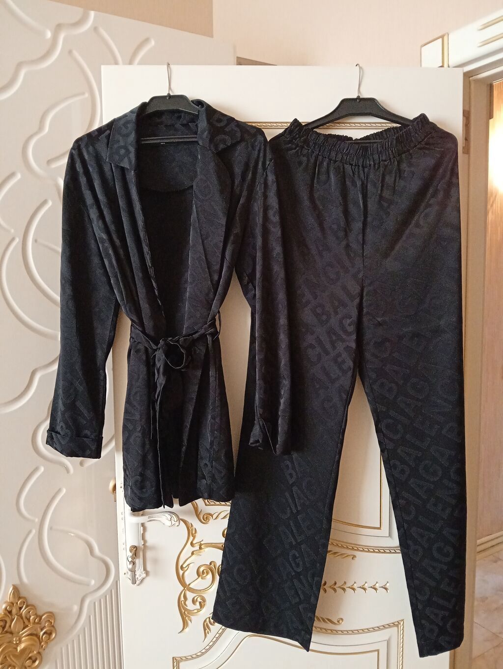 Qadın pijama stildə şalvar + kimano dəsti – qara rəng, atlas parça - — Şəxsi əşyalar, Xırdalan