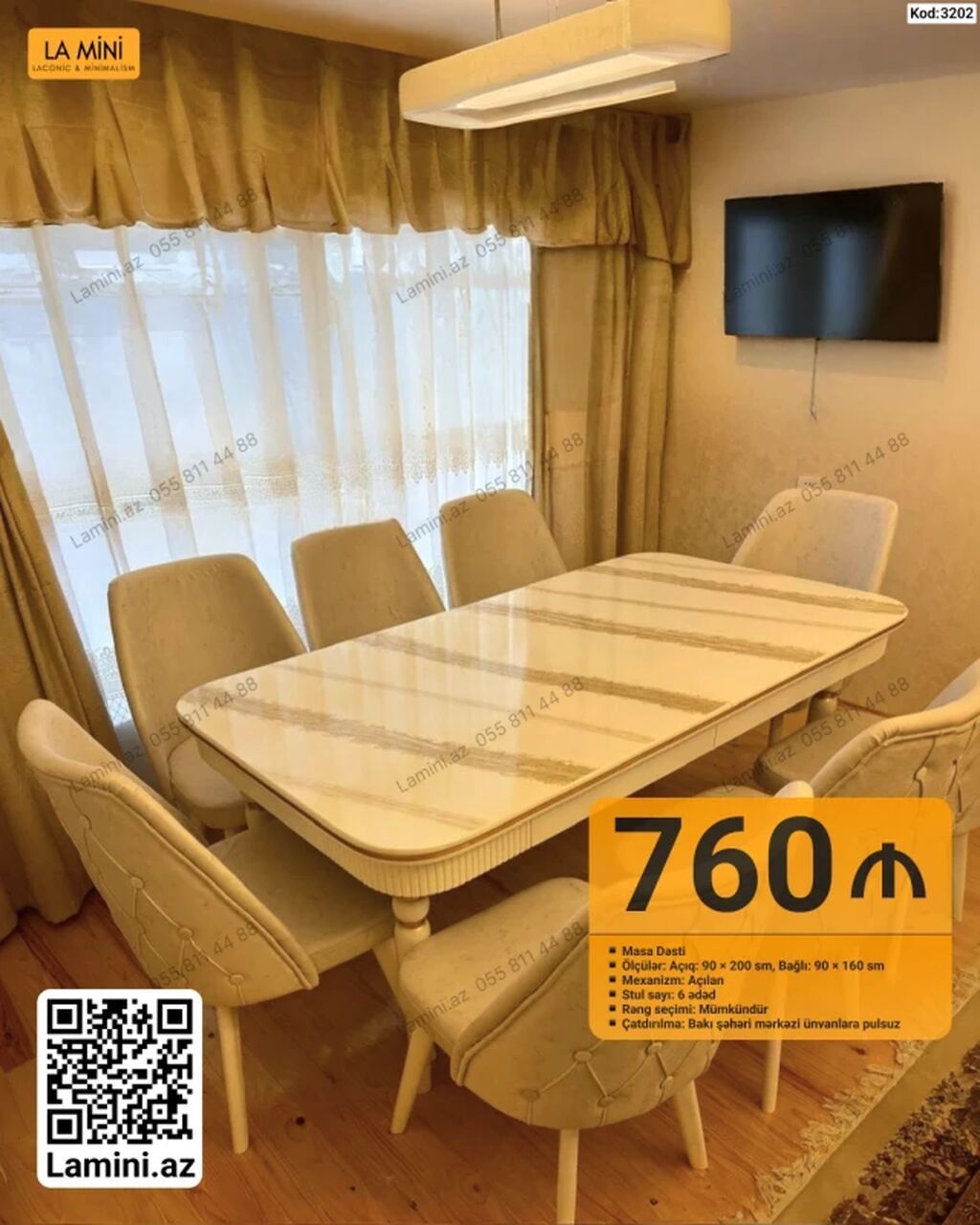 Masa dəsti – La Mini - Kod: 3202 - Qiymət: 760 ₼ - Komplekt: masa + 6 — Mebel, Bakı