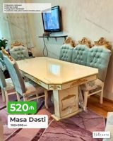 Məhsul: Klassik üslubda masa dəsti - Ölçü: 100×200 sm - Komplekt: 6 — Mebel