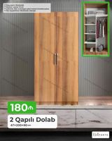 2 qapılı geyim dolabı - Ölçü: 47×200×90 sm - Material: 18 mm laminat — Mebel