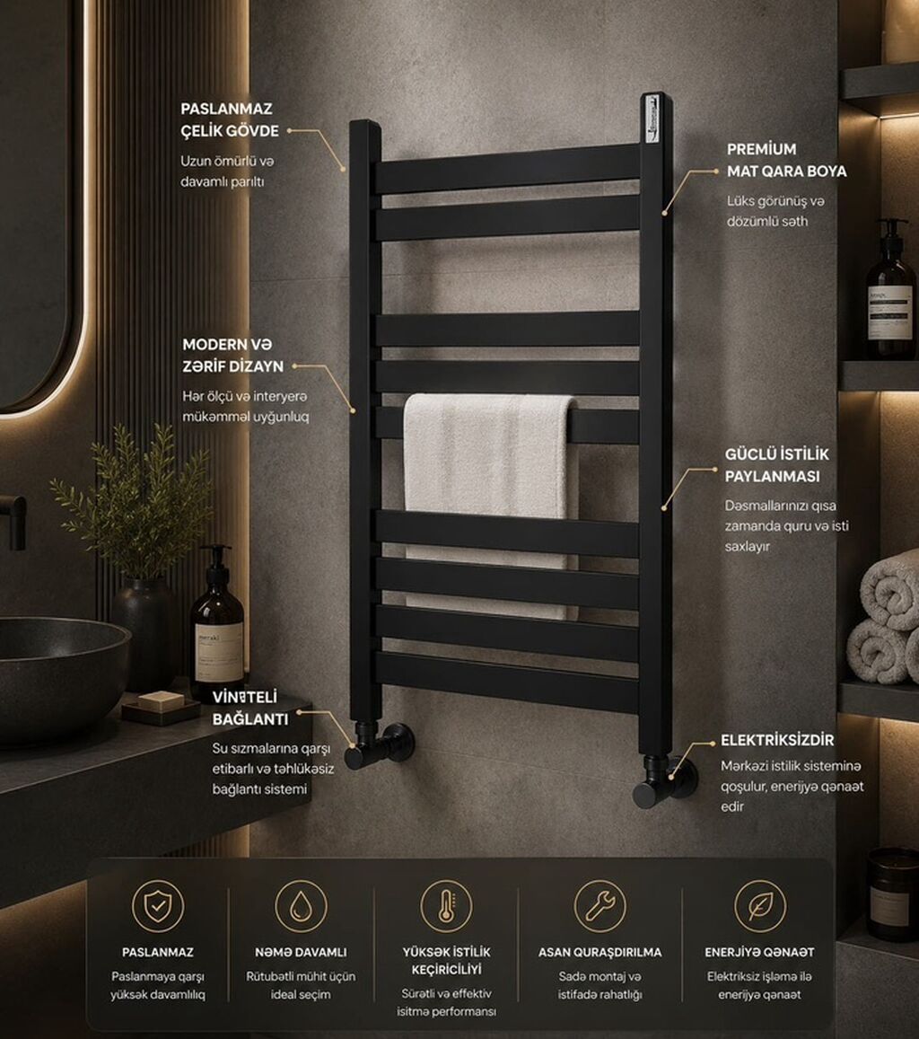 Premium havluq/dəsmal quruducuları – zərif dizayn, yüksək keyfiyyət — Santexnika, Bakı (7)