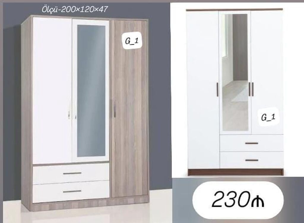 Üç qapılı paltar dolabları – G_1 seriyası - Ölçü: 200×120×47 sm — Mebel, Bakı (2)