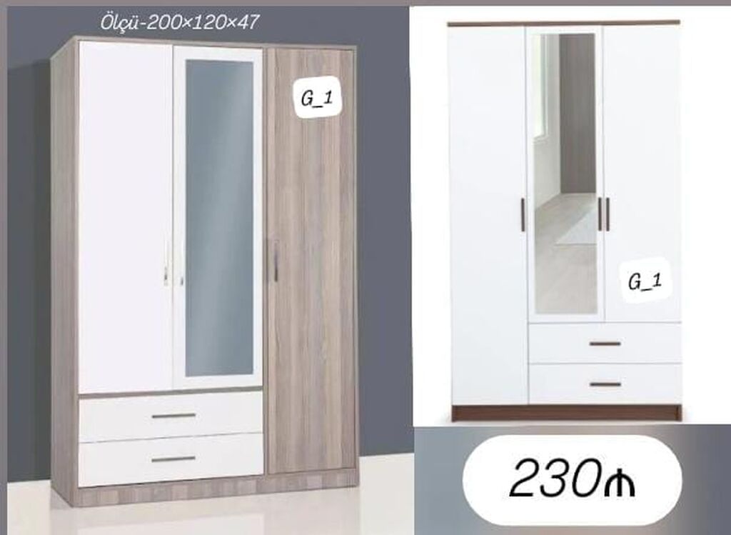 Üç qapılı paltar dolabları – G_1 seriyası - Ölçü: 200×120×47 sm — Şkaflar, Bakı (2)