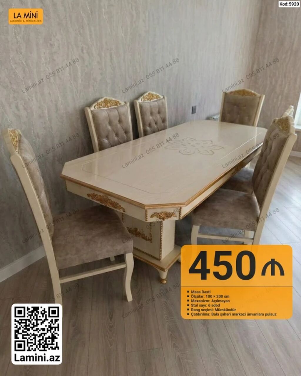 Məhsul: Masa dəsti - Ölçülər: 100 x 200 sm - Mexanizm: Açılmayan - — Mebel, Bakı