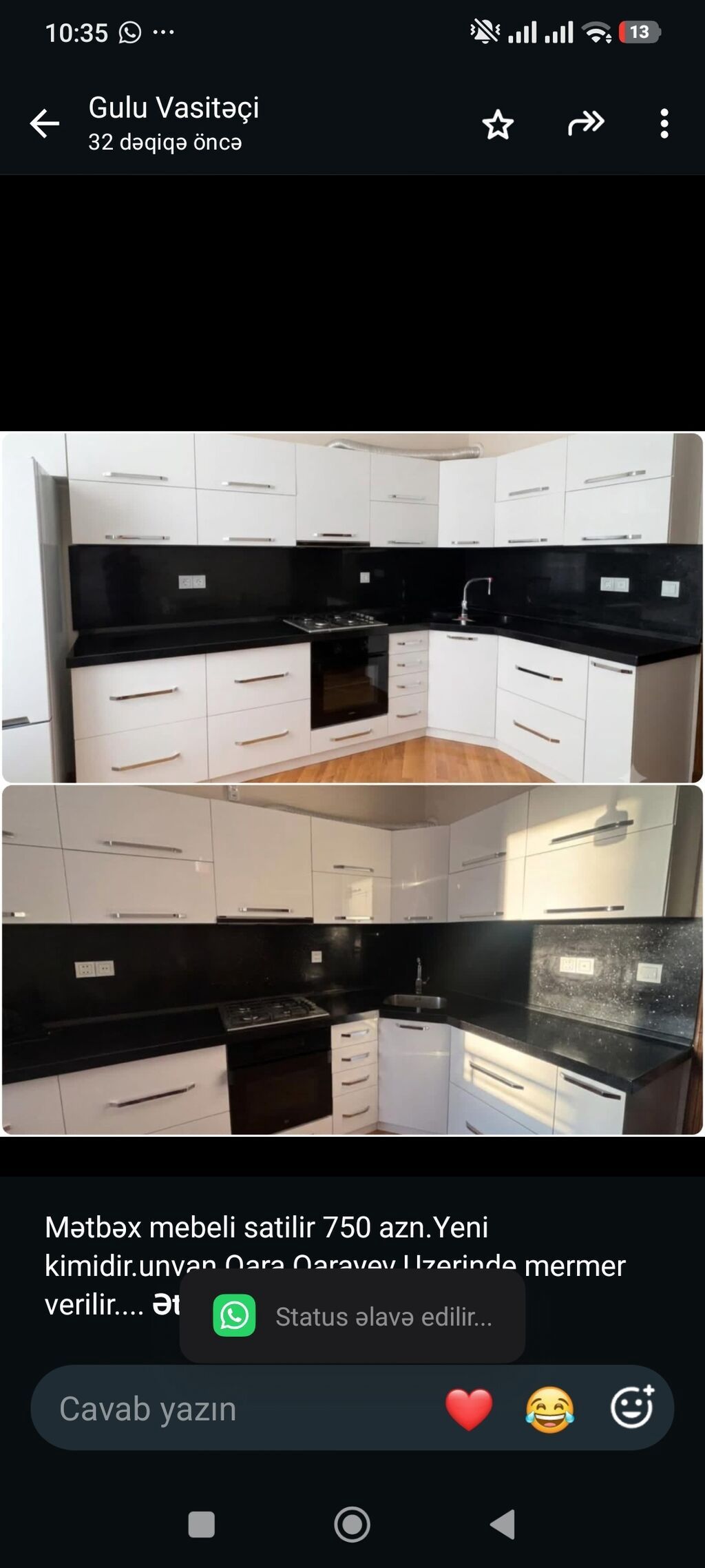 Mətbəx mebeli satilir 750 azn.Yeni kimidir.unvan Qara Qarayev.Uzerinde — Mebel, Bakı