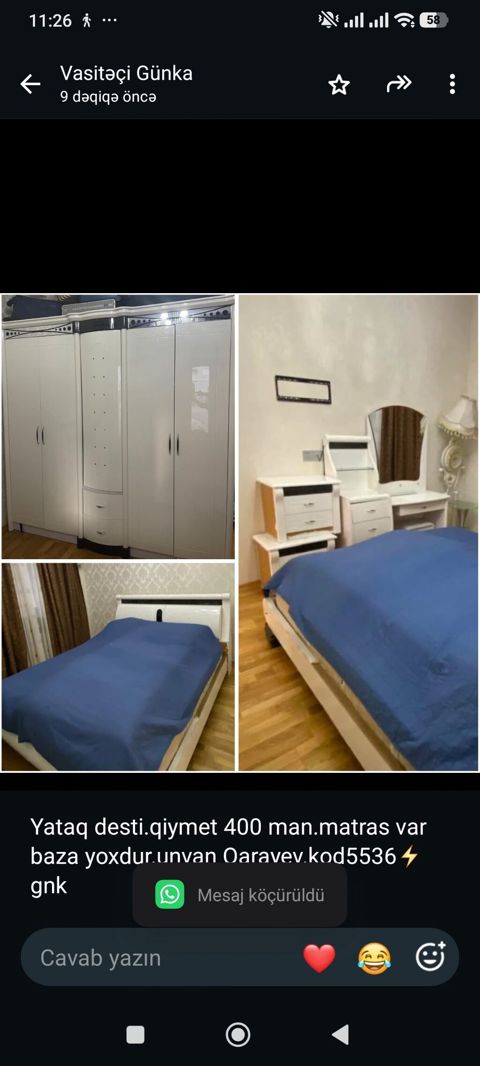 Yataq desti.qiymet 400 man.matras var baza yoxdur.unvan