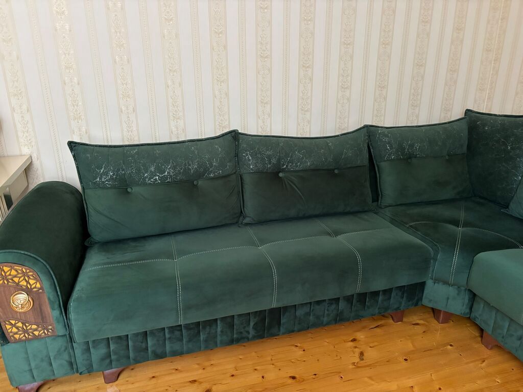 Zavod istehsalı L formalı künc divan - Rəng: tünd yaşıl (emerald — Mebel, Ağcabədi (4)
