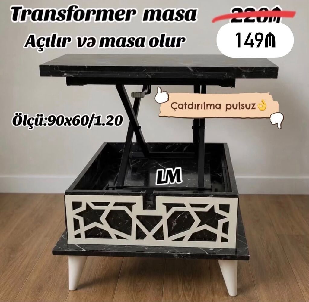 Transformer jurnal masalar. Ölçü: 90*60 bağlı vəziyyətdə H38 90*120 — Mebel, Bakı