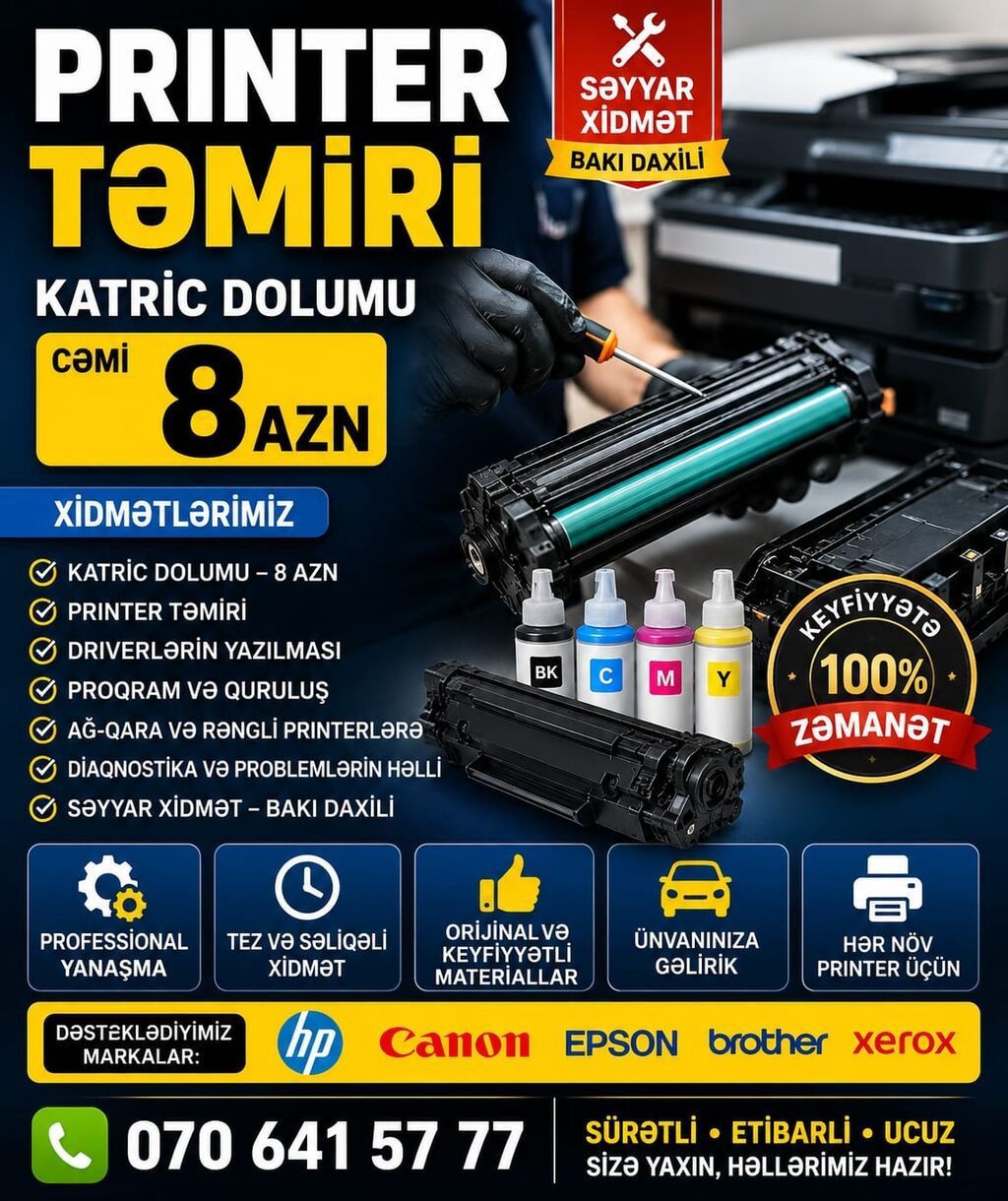 PRINTER XİDMƏTLƏRİ – Bakı daxili səyyar xidmət - Katrıc dolumu – cəmi — Xidmətlər, Bakı