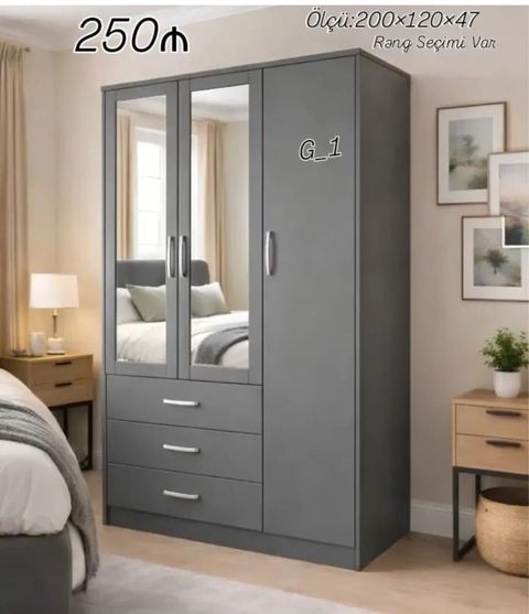 Üç qapılı paltar dolabı – model G_1 - Ölçü: 200×120×47 sm - Rəng