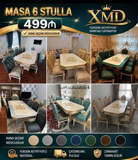 Masa və 6 stul dəsti – XMD - Komplekt: 1 böyük yemək masası + 6 stul