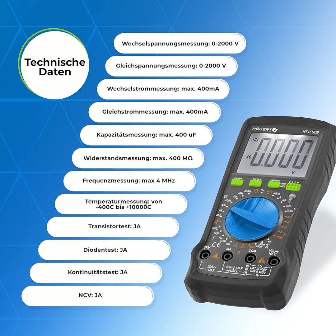 Rəqəmsal multimetr 2000V Högert HT1E606 — Təmir və inşaat, Bakı (2)