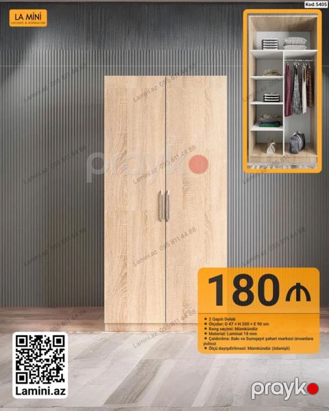 LA Mını iki qapılı dolab - Kod: 5405 - Ölçülər: E 90 H 200 D 47 — Bakı