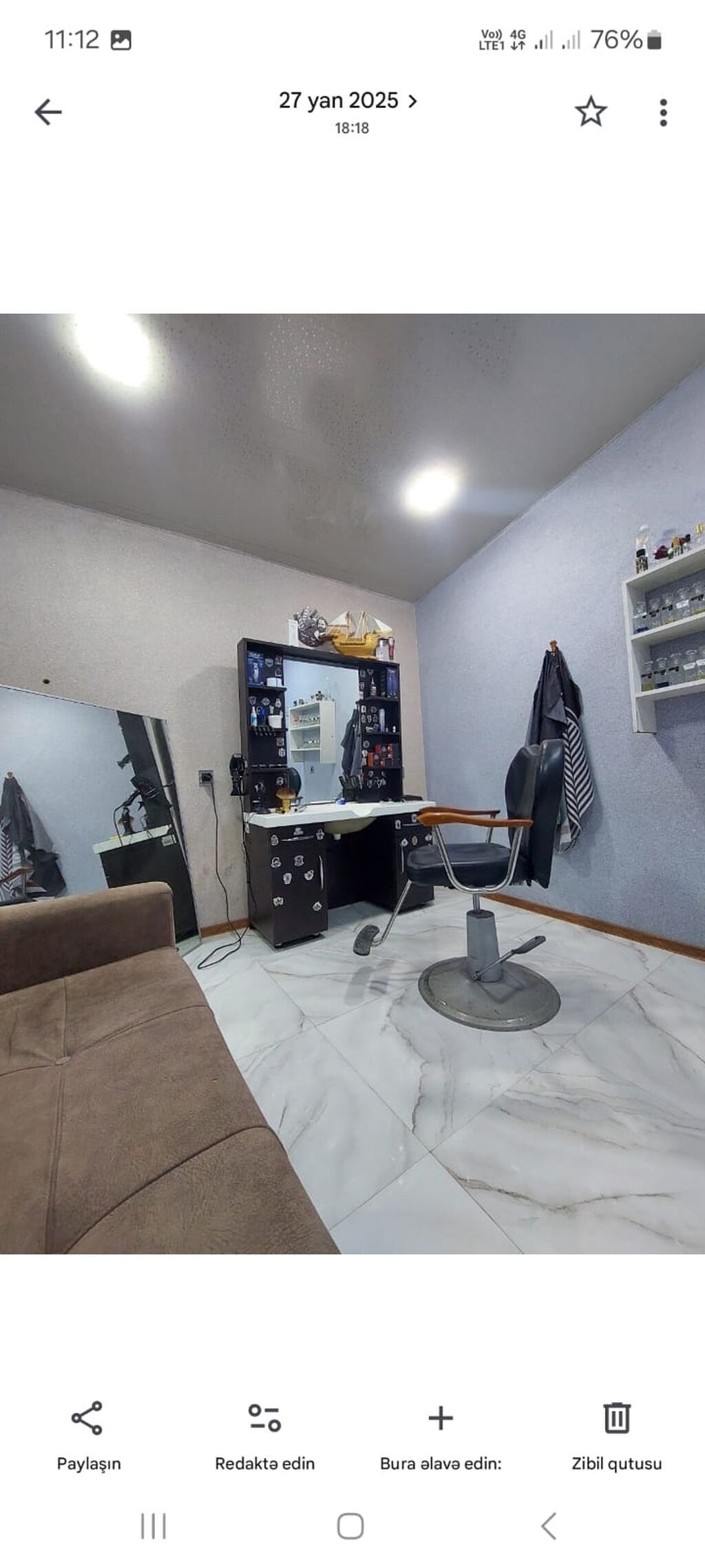 Bərbər/xair qəbulu üçün tam təchizatlı salon yeri Buzovna Laçın