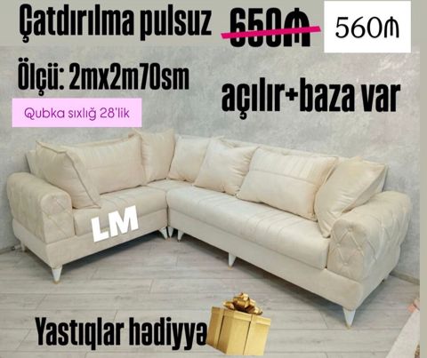 L‑şəkilli yumşaq künc divan - Ölçü: 2 m x 2 m 70 sm - Açılır