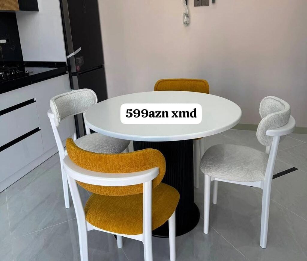 Dəyirmi yemək masası və 4 ədəd stul dəsti - Masa: dəyirmi forma