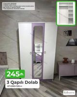3 Qapılı Dolab – 47×200×120 sm - Dizayn: Ağ-bənövşəyi tonlarda, ön — Mebel