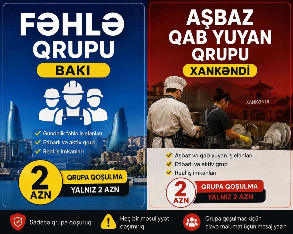 Fəhlə və iaşə sahəsi üçün iş elanları qruplarına qoşulma xidməti. - — İş, Bakı