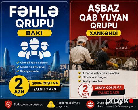 Fəhlə və iaşə sahəsi üçün iş elanları qruplarına qoşulma xidməti. - — Bakı