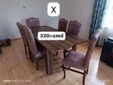 Yemək otağı dəsti – 1 masa + 6 stul. - Masa: taxta teksturalı — Mebel