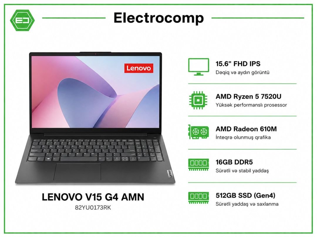 Notebook LENOVO V15 G4 AMN — Elektronika, Bakı