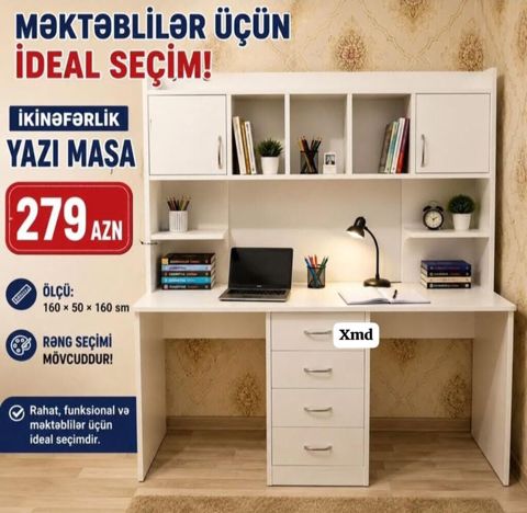 Məktəblilər üçün ideal seçim – ikinəfərlik yazı masası. - Ölçü: 160 ×