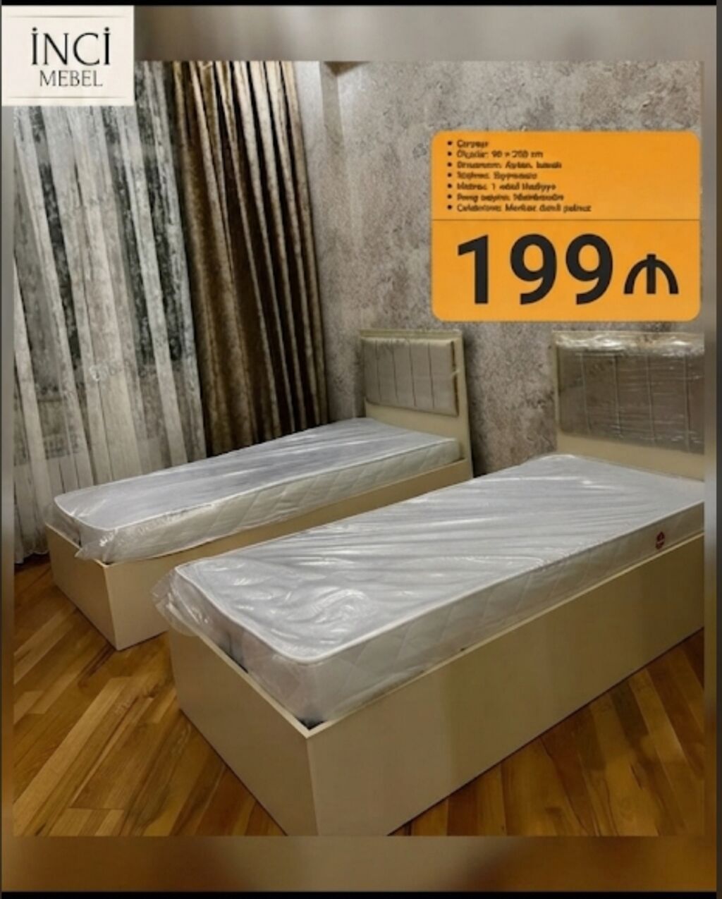 Yeni, Təknəfərlik çarpayı, Bazalı, Matras ilə, Siyirməsiz, Azərbaycan