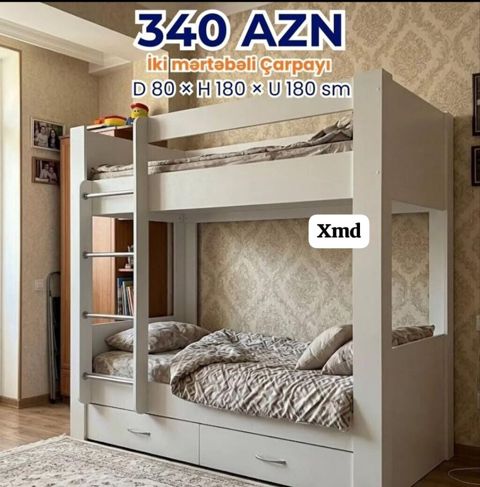 İki mərtəbəli çarpayı - Ölçülər: D 80 × H 180 × U 180 sm - — Xırdalan