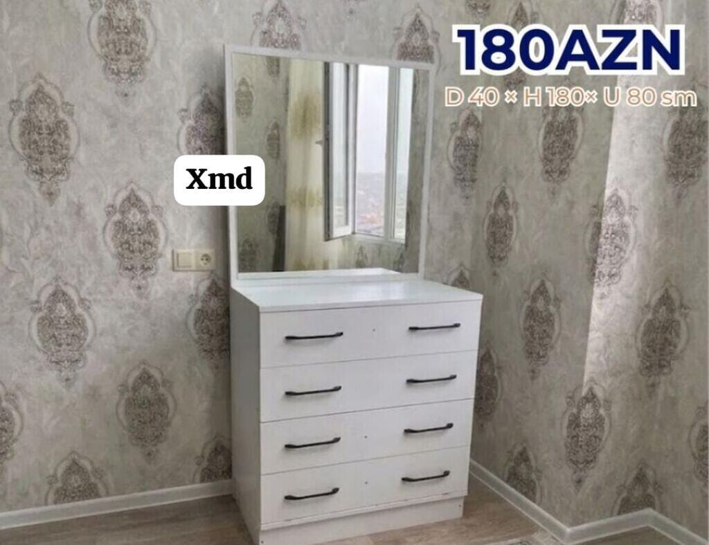 Ağ rəngli mərmər effekti detalları ilə sadə dizaynlı tualet — Mebel, Bakı