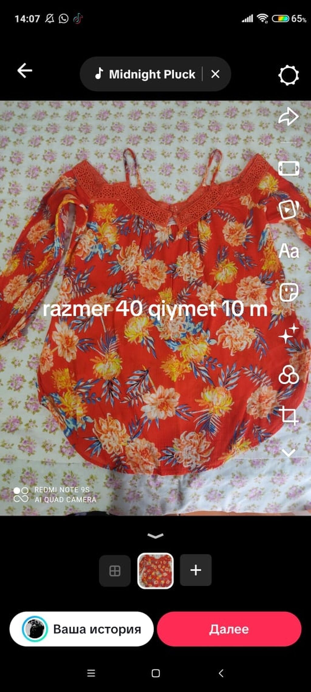 Qadın geyim dəsti - Qırmızı çiçəkli bluz: nazik, nəfəsalan parça
