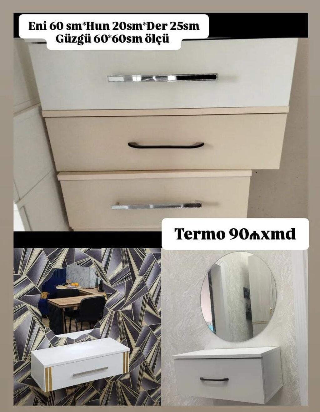 Divar tipi konsol və dairəvi güzgü dəsti. Xüsusiyyətlər: - Konsolun — Mebel, Xırdalan
