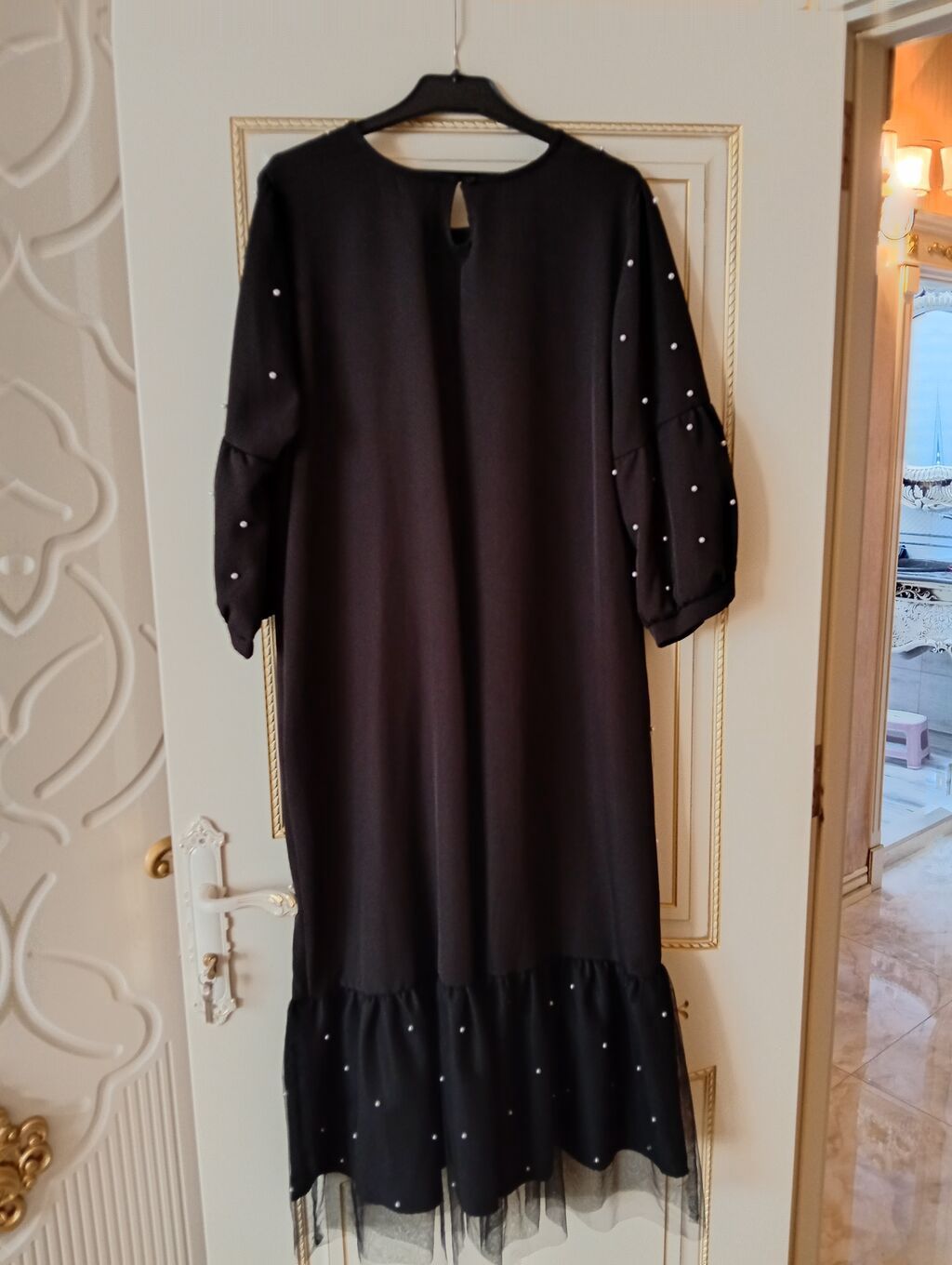 Qara rəngli, incə mirvari aplikasiyalı şıq don. - Model: A-kəsim — Şəxsi əşyalar, Xırdalan (7)
