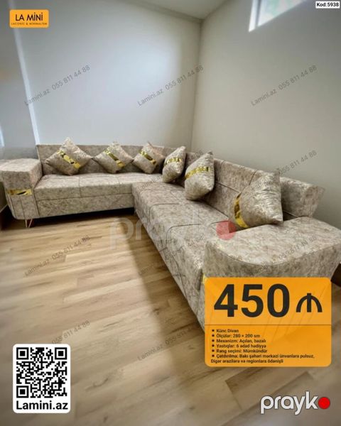 Məhsul: Künc divan (Kod: 5938) - Ölçülər: 280 200 sm - Mexanizm — Bakı