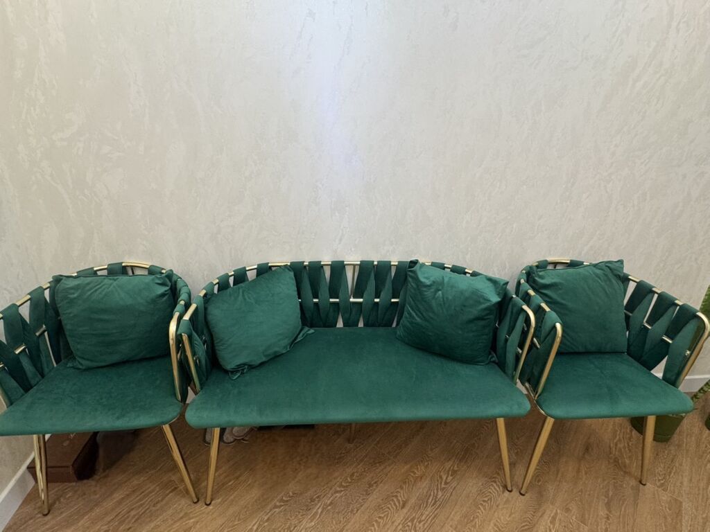 Yaşıl məxməri yumşaq oturacaq dəsti – 1 üçlü skamya + 2 tək oturacaq — Mebel, Bakı (2)