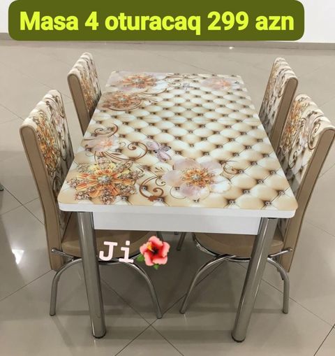 Mətbəx/qonaq otağı dəsti – masa və 4 ədəd oturacaq - Üstü şüşə