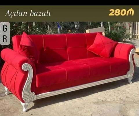 Qırmızı məxməri açılan-bazalı divan