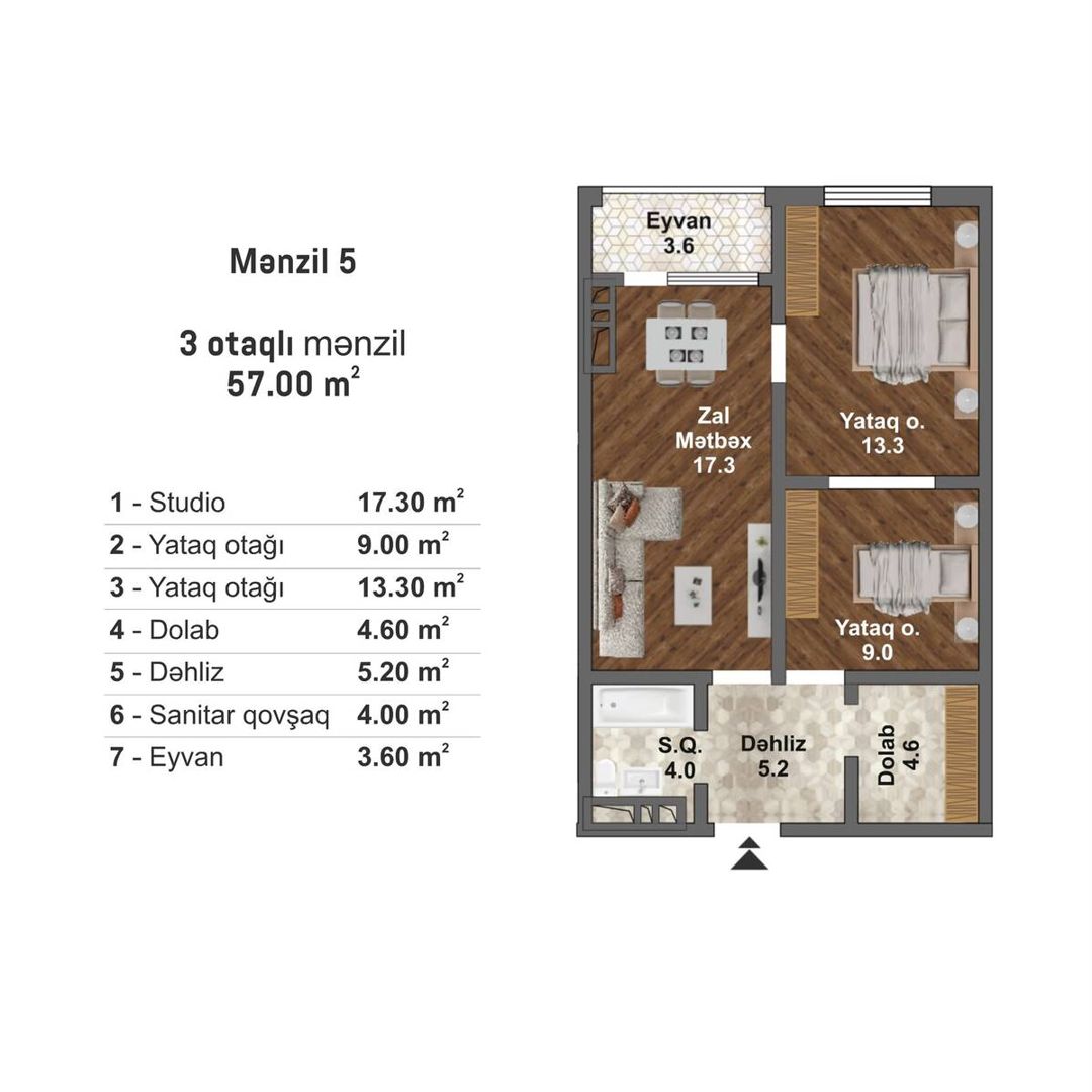 Satılır 3 otaqlı yeni tikili 57 m² — Mənzil, Bakı (2)