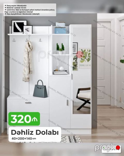 Dəhliz Dolabı – 40×200×140 sm — Bakı