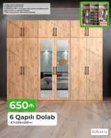 6 qapılı geyim dolabı Ölçü: 47 × 250 × 240 sm Material: 18 mm — Mebel